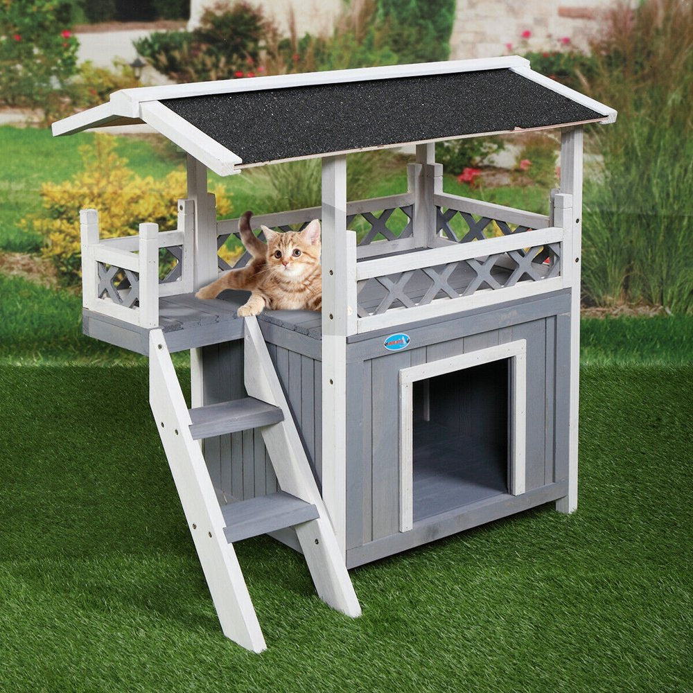 Topcobe Dog House, Outdoor Weather-Resistant Cat Condo Pet House, Natural Wooden Dog House Home with Steps Balcony Puppy Stairs Animals & Pet Supplies > Pet Supplies > Dog Supplies > Dog Houses Topcobe   