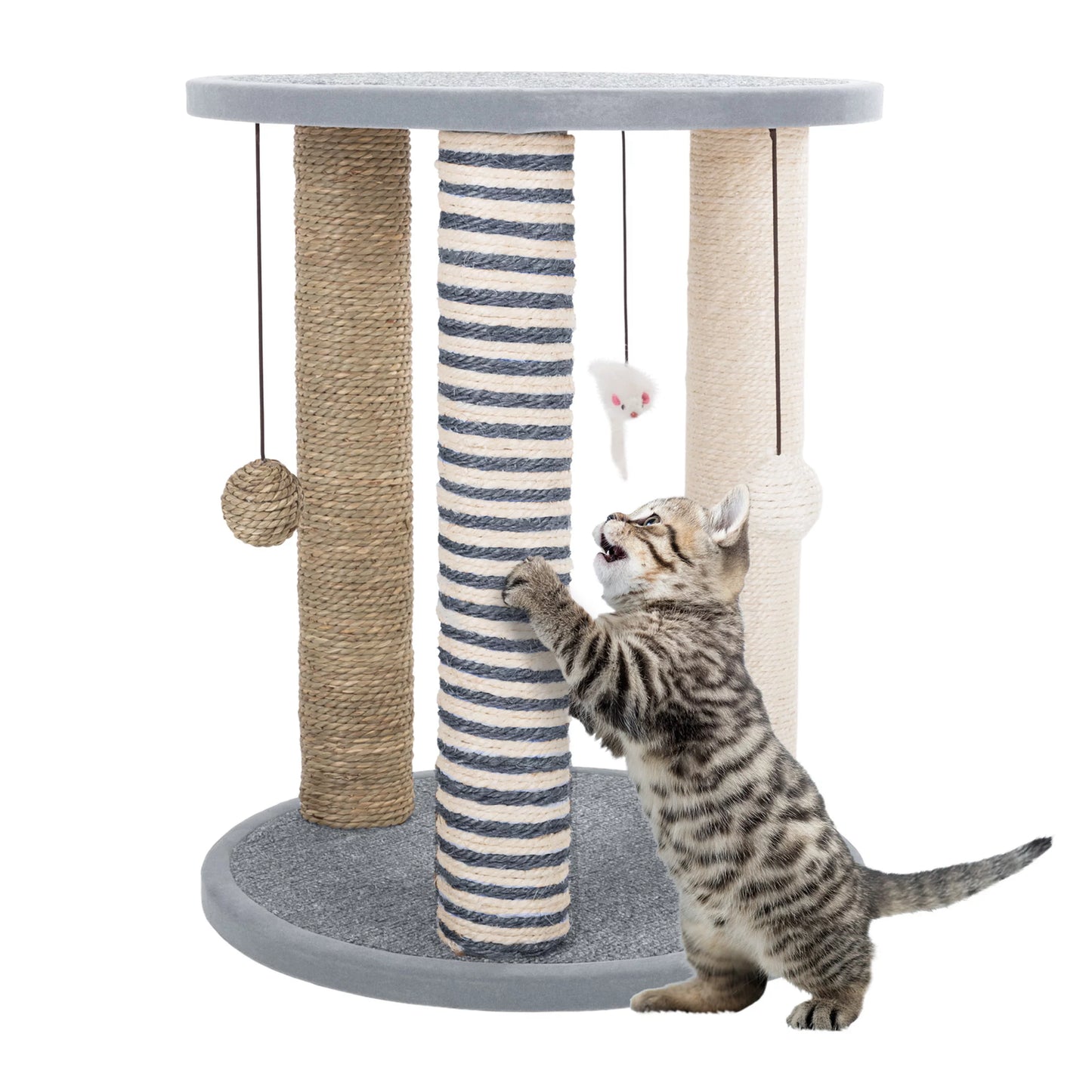Cat Tower with 3 Scratching Posts, Carpeted Base Play Area and Perch – Furniture Scratching Deterrent Tree for Indoor Cats by PETMAKER (Gray)