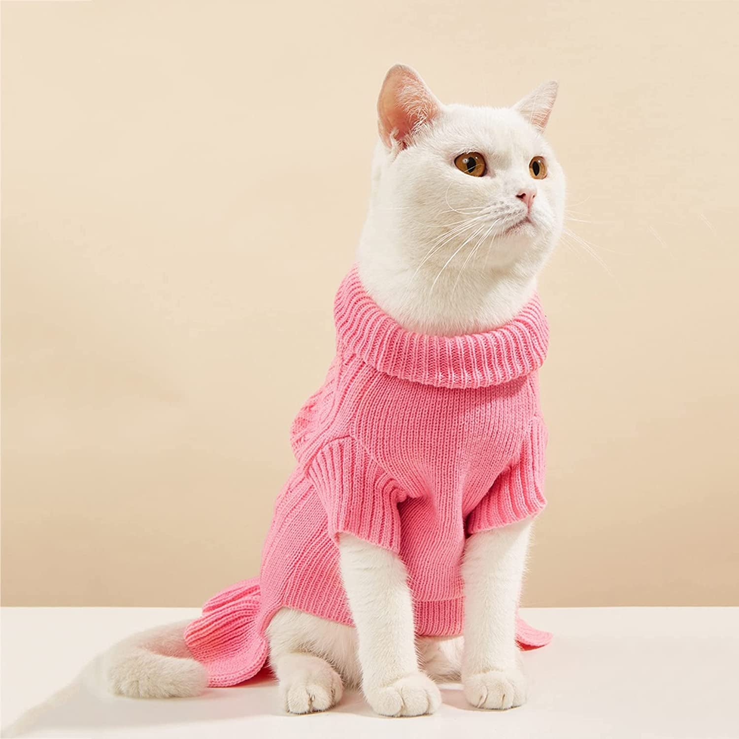 Lifewheel Mermaid Tail Dog Sweater Dress with Ruffle across the Bottom, Cat Sweater Dress, Knitwear Soft Thickening Warm Winter Puppy Sweater Dog Clothes for Small Dogs Cats Boy Girl (Medium, Pink) Animals & Pet Supplies > Pet Supplies > Dog Supplies > Dog Apparel LifeWheel   