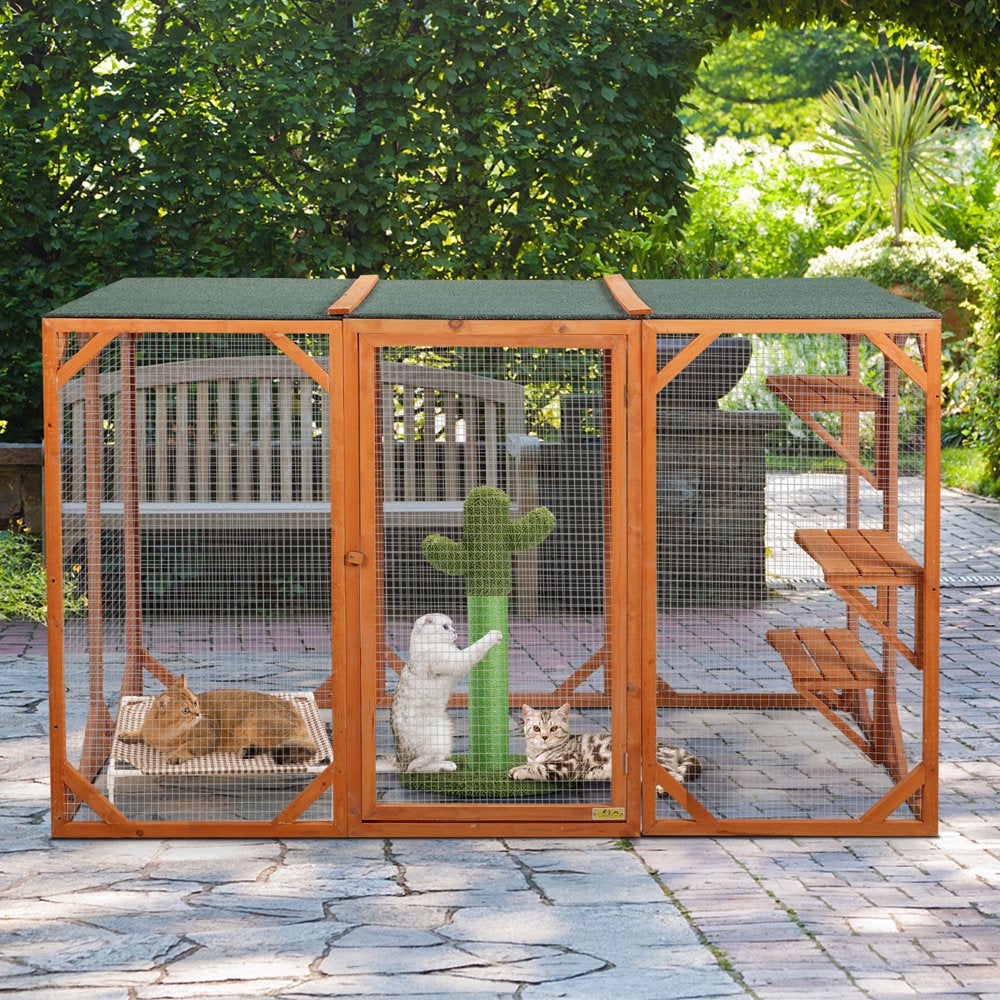 Coziwow Cat House Outdoor Cat Run Playpen Kennel Wooden with 3 Platforms Animals & Pet Supplies > Pet Supplies > Dog Supplies > Dog Kennels & Runs Coziwow   