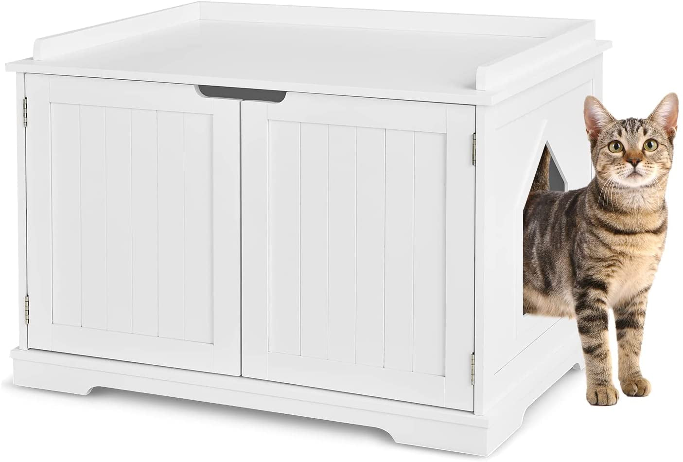 Cat Litter Box Enclosure, Wooden Cat Washroom Bench Cabinet with Door and Removable Divider, Large Enclosed Cat Litter Box Furniture Hidden. Animals & Pet Supplies > Pet Supplies > Cat Supplies > Cat Furniture ALLJOY White  