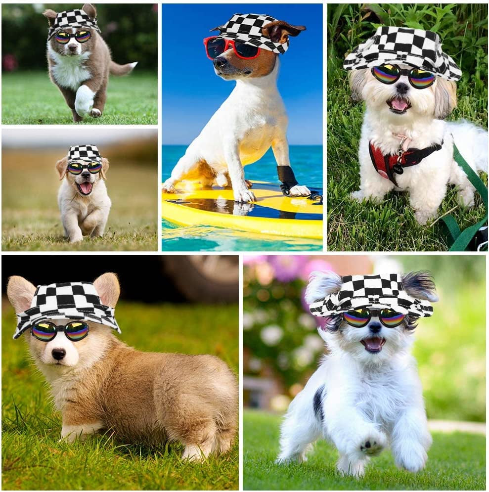 Dog Hat for Small Breed Pets, Dog Bucket Hat with Sunglasses Dog Sun Hat with Ear Holes Summer Puppy Cooling Visor Caps for Cats Small Animals (Diameter:16Cm) Animals & Pet Supplies > Pet Supplies > Dog Supplies > Dog Apparel SKEFOLI   