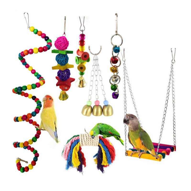 JINGPENG 7 Pack Pet Parrot Hanging Toy Chewing Bite Rattan Balls Grass Swing Bell Bird Parakeet Cage Accessories Pet Supplies Animals & Pet Supplies > Pet Supplies > Bird Supplies > Bird Cage Accessories JINGPENG   