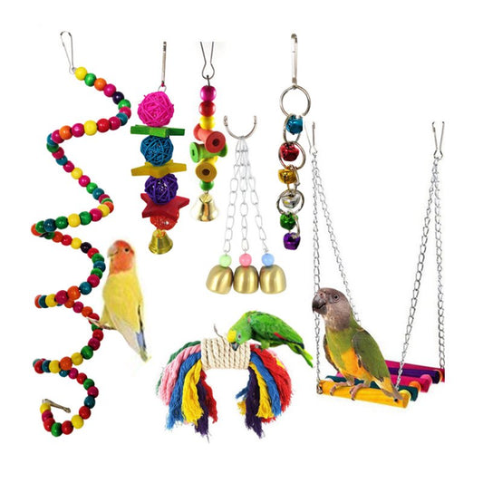 JINGPENG 7 Pack Pet Parrot Hanging Toy Chewing Bite Rattan Balls Grass Swing Bell Bird Parakeet Cage Accessories Pet Supplies Animals & Pet Supplies > Pet Supplies > Bird Supplies > Bird Toys JINGPENG   