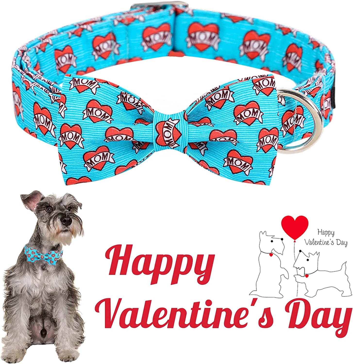 Unique Style Paws Mother'S Day Dog Collar with Bow Tie Blue Heart Puppy Collar Best Gift for Small Medium Large Boys Girls-M Animals & Pet Supplies > Pet Supplies > Dog Supplies > Dog Apparel Unique style paws   