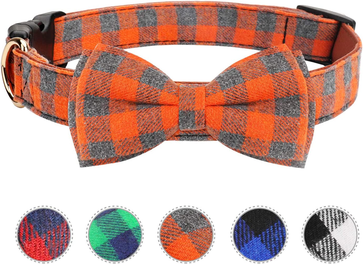 Dog Bow Tie, Vaburs Dog Cat Collar with Bow Tie Buckle Light Plaid Dog Collar for Dogs Cats Pets Soft Comfortable,Adjustable (S, Green) Animals & Pet Supplies > Pet Supplies > Dog Supplies > Dog Apparel Vaburs Orange Large 