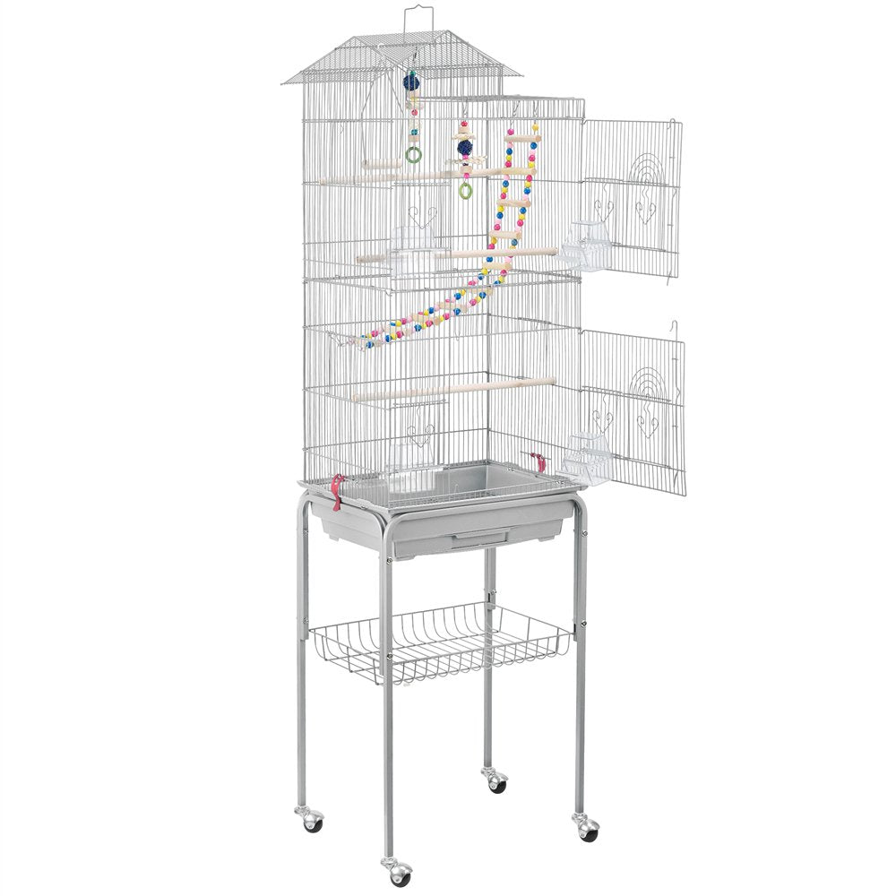 Easyfashion 62.4" Metal Bird Parrot Cage with Detachable Stand, Light Gray Animals & Pet Supplies > Pet Supplies > Bird Supplies > Bird Cages & Stands Easyfashion Light Gray  