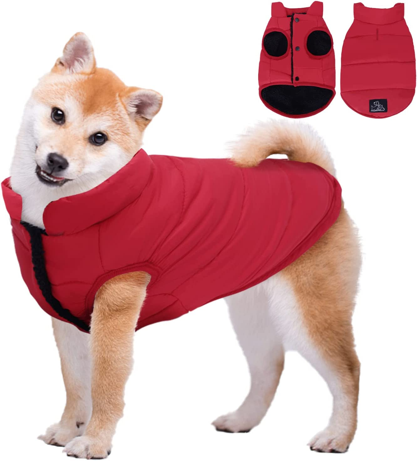 Dog Jacket, Nobleza Warm Fleece Dog Winter Coat with Leash Hole, Waterproof Outdoor Pet Clothes for Puppy Small Medium Large Dog, Ideal for Cold, Wet, Windy and Snowy Day (Red S) Animals & Pet Supplies > Pet Supplies > Dog Supplies > Dog Apparel Nobleza Red Sleeveless Large