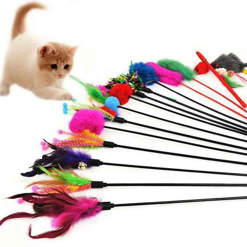 Ecosprial 4Pcs Cat Toys Artificial Feather Teaser Wand Toy with Bell Pet Funny Exerciser Interactive Play Feather Toys Animals & Pet Supplies > Pet Supplies > Cat Supplies > Cat Toys ECOSPRIAL   