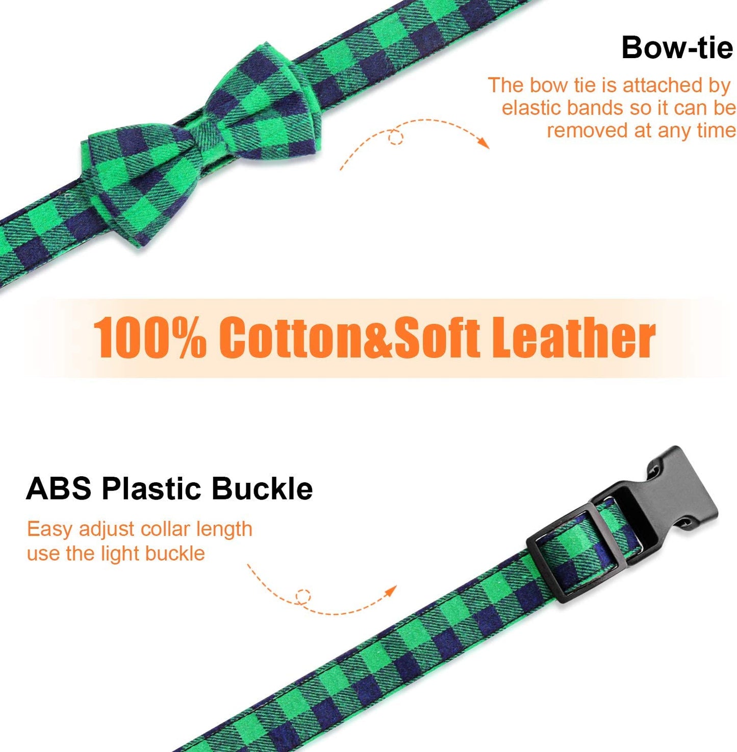 Dog Bow Tie, Vaburs Dog Cat Collar with Bow Tie Buckle Light Plaid Dog Collar for Dogs Cats Pets Soft Comfortable,Adjustable (S, Green) Animals & Pet Supplies > Pet Supplies > Dog Supplies > Dog Apparel Vaburs   