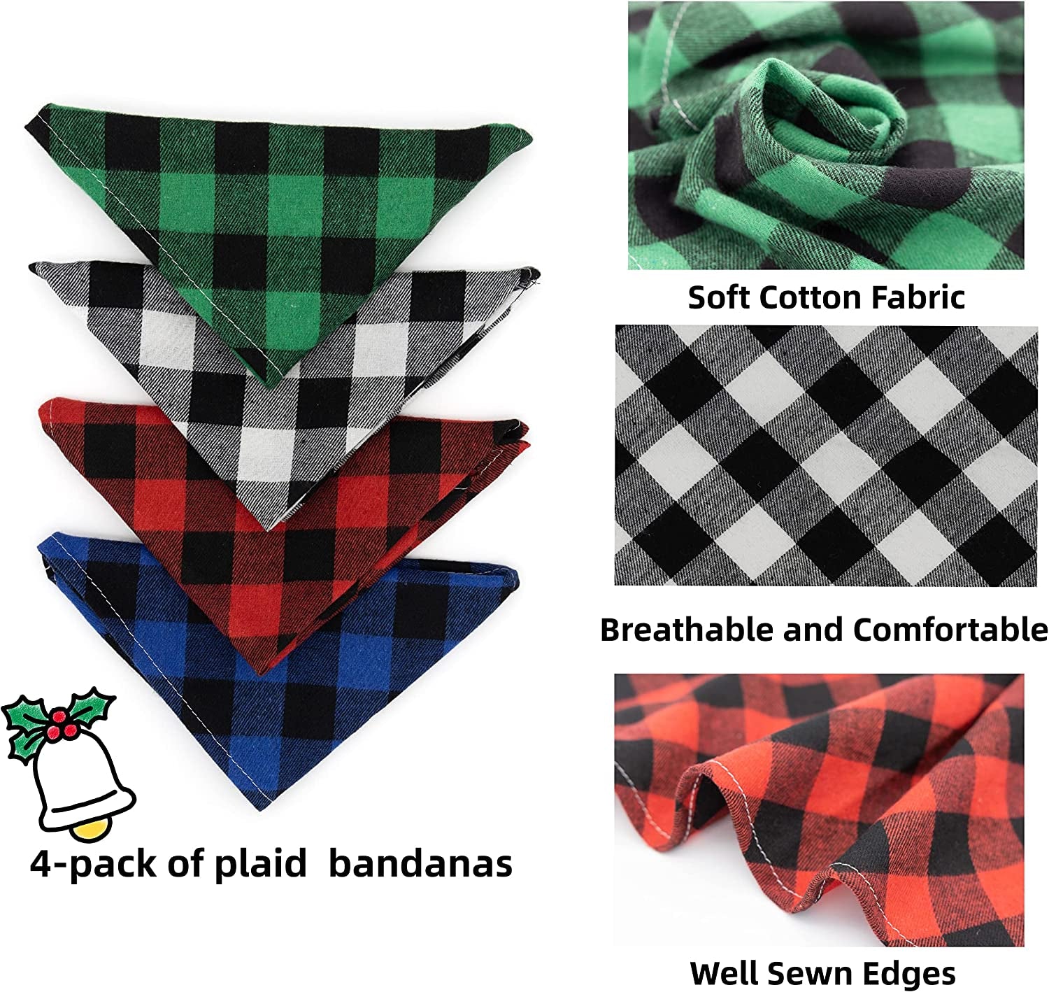 Dog Bandanas 4-Pack - Cotton Classic Plaid Triangle Dog Scarf Handkerchief Accessory, Adjustable Pet Bandana Ornament for Small, Medium, Large Dog Puppy Pets Animals & Pet Supplies > Pet Supplies > Dog Supplies > Dog Apparel NAIVELY   