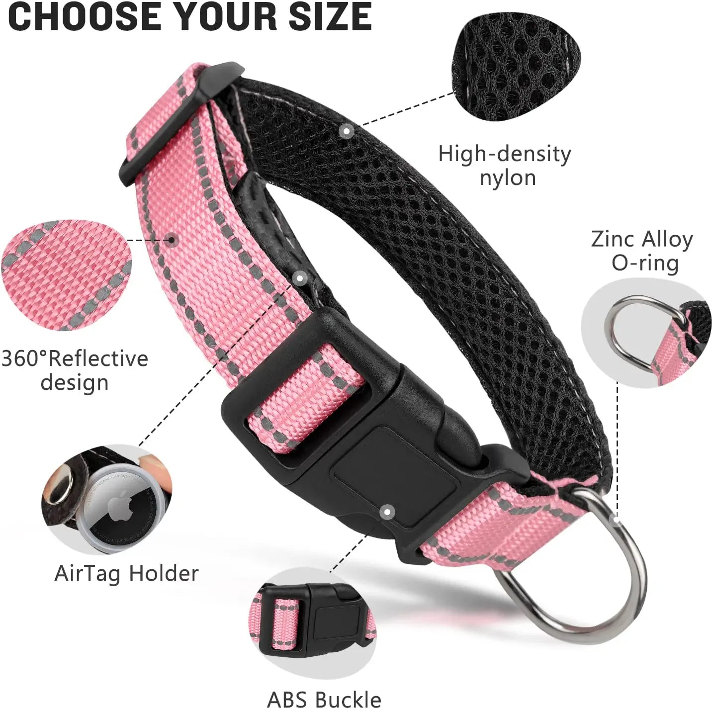 Reflective Airtag Dog Collar, Breathable Pink Nylon Dog Collar with Airtag Holder, the Waterproof Dog Collar Airtag, Dog Tracking Collar, Adjustable Airtag Accessories Dog Collar for Medieum Dogs Electronics > GPS Accessories > GPS Cases Simket   