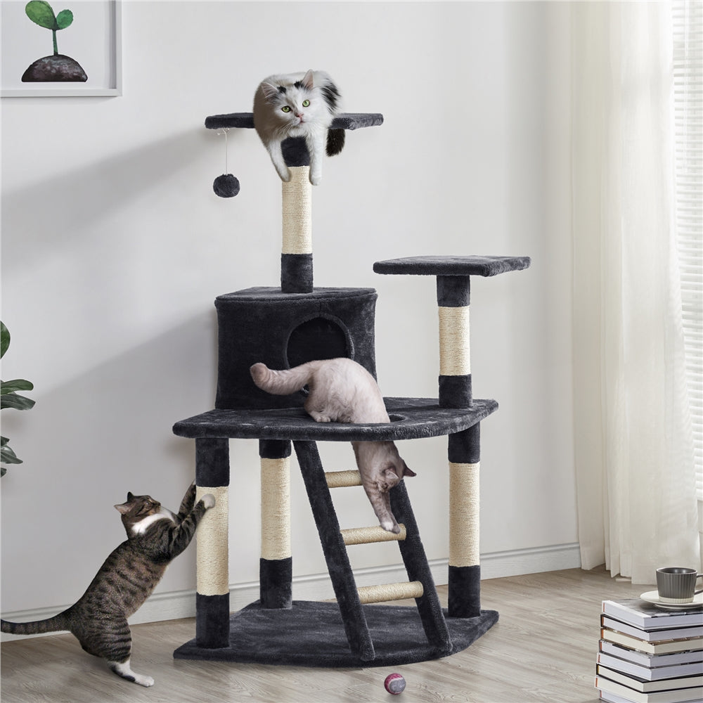 Smilemart Multilevel Cat Tree Condos with Scratching Post, Lounge, Ladder and Fur Ball Cat Furniture, Black