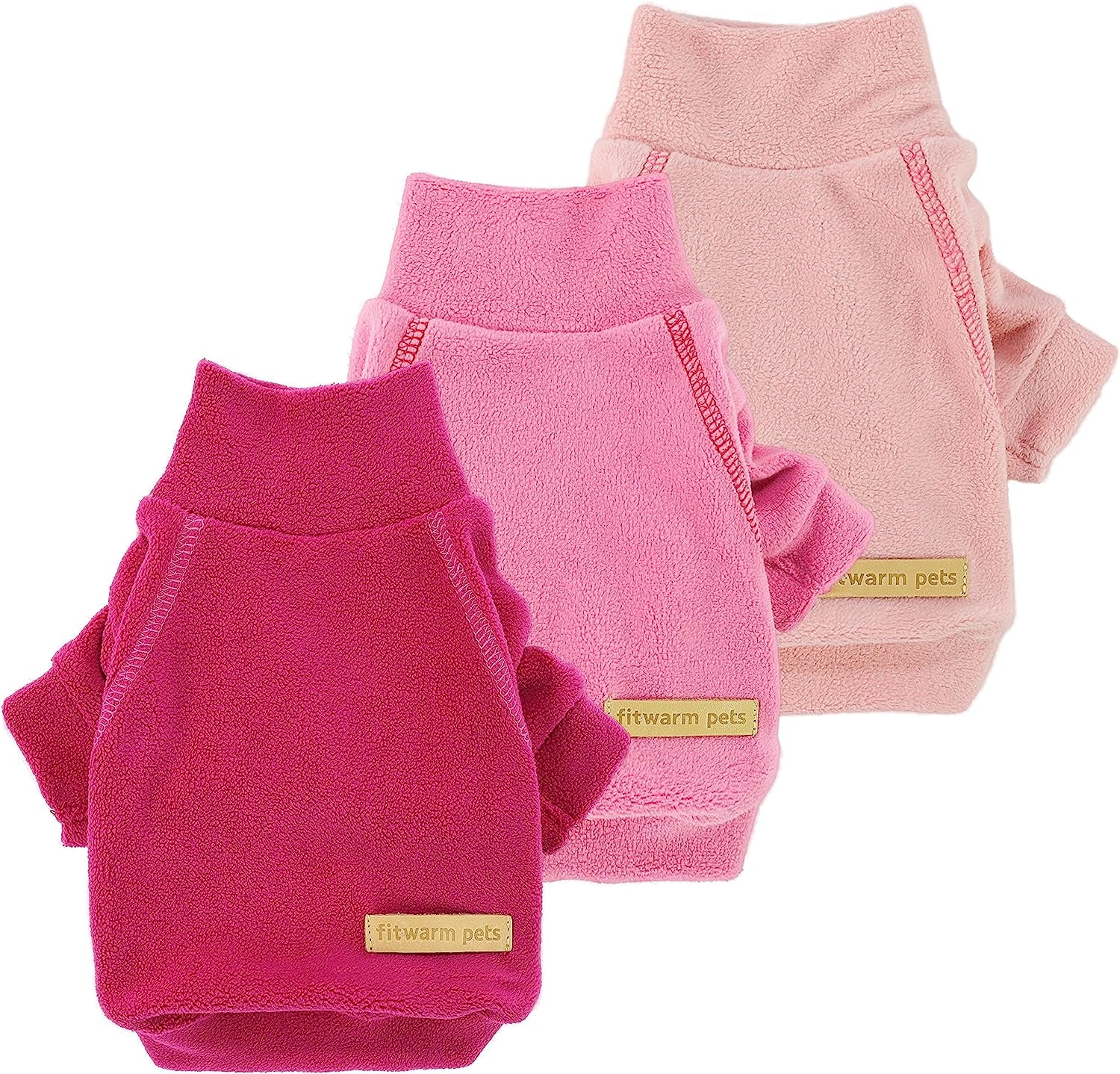 Fitwarm 3 Pack Classic Fleece Dog Sweater, Turtleneck Dog Sweatshirt, Dog Winter Clothes for Small Dogs Boy Girl, Pet Pullover Jumper, Cat Apparel, Blue, Grey, Navy, Small Animals & Pet Supplies > Pet Supplies > Dog Supplies > Dog Apparel Fitwarm Pink-Rose-Baby Pink Large 