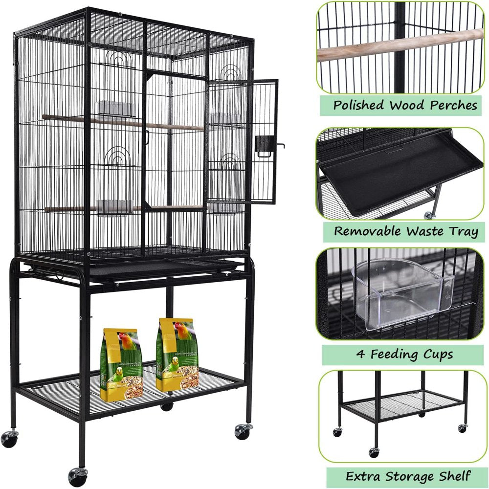 LT Large Bird Cage 53-Inch Wrought Iron Large Bird Flight Cage with Rolling Stand and Bottom Tray for Lovebirds Finches African Grey Parrot Cockatiel Parrotlet Conures Animals & Pet Supplies > Pet Supplies > Bird Supplies > Bird Cages & Stands LT   