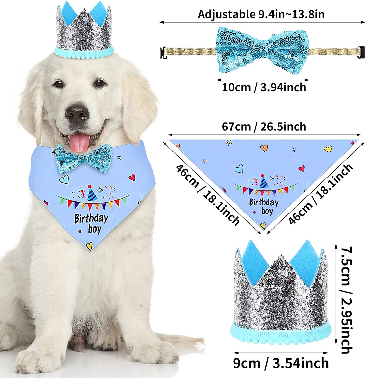 Dog Birthday Party Supplies, Selemoy Dog Birthday Bandana Scarf, Doggie Boy Birthday Party Hat with Number, Bowtie Paw Balloons Banner for Small Medium Puppy Dog Pets, Dog Birthday Party Decorations Animals & Pet Supplies > Pet Supplies > Dog Supplies > Dog Apparel Selemoy   