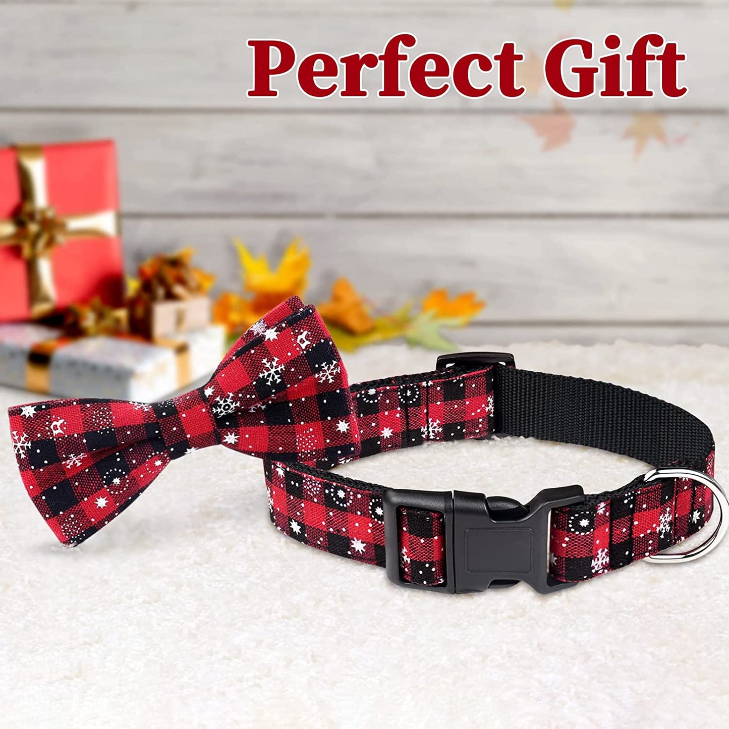 Malier Christmas Dog Collar and Bow Tie with Classic Snowflake Pattern, Adorable Collar with Light Release Buckle Pet Accessories for Puppy Dogs Cats Pets (L) Animals & Pet Supplies > Pet Supplies > Dog Supplies > Dog Apparel Malier   