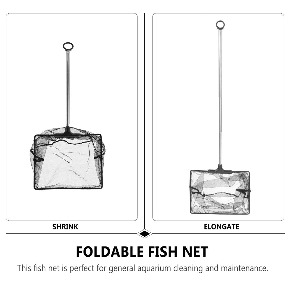 Mesh Fish Tank Net with Long Handle Telescopic Fine Mesh Fishnet with  Extendable 33-60cm Long Handle for Aquarium Lakes Ponds Fish Tank (12x15cm)