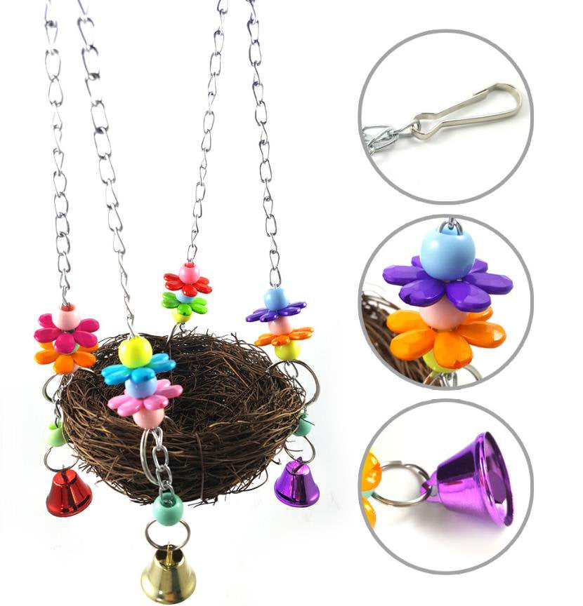 Rattan Birds Nest Toys,Parrot Hanging Swing Nest with Bells Bird Cage Accessories for Cockatoo Macaw African Grey Budgie Parakeet Cockatiel by TWSOUL Animals & Pet Supplies > Pet Supplies > Bird Supplies > Bird Cage Accessories TWSOUL   