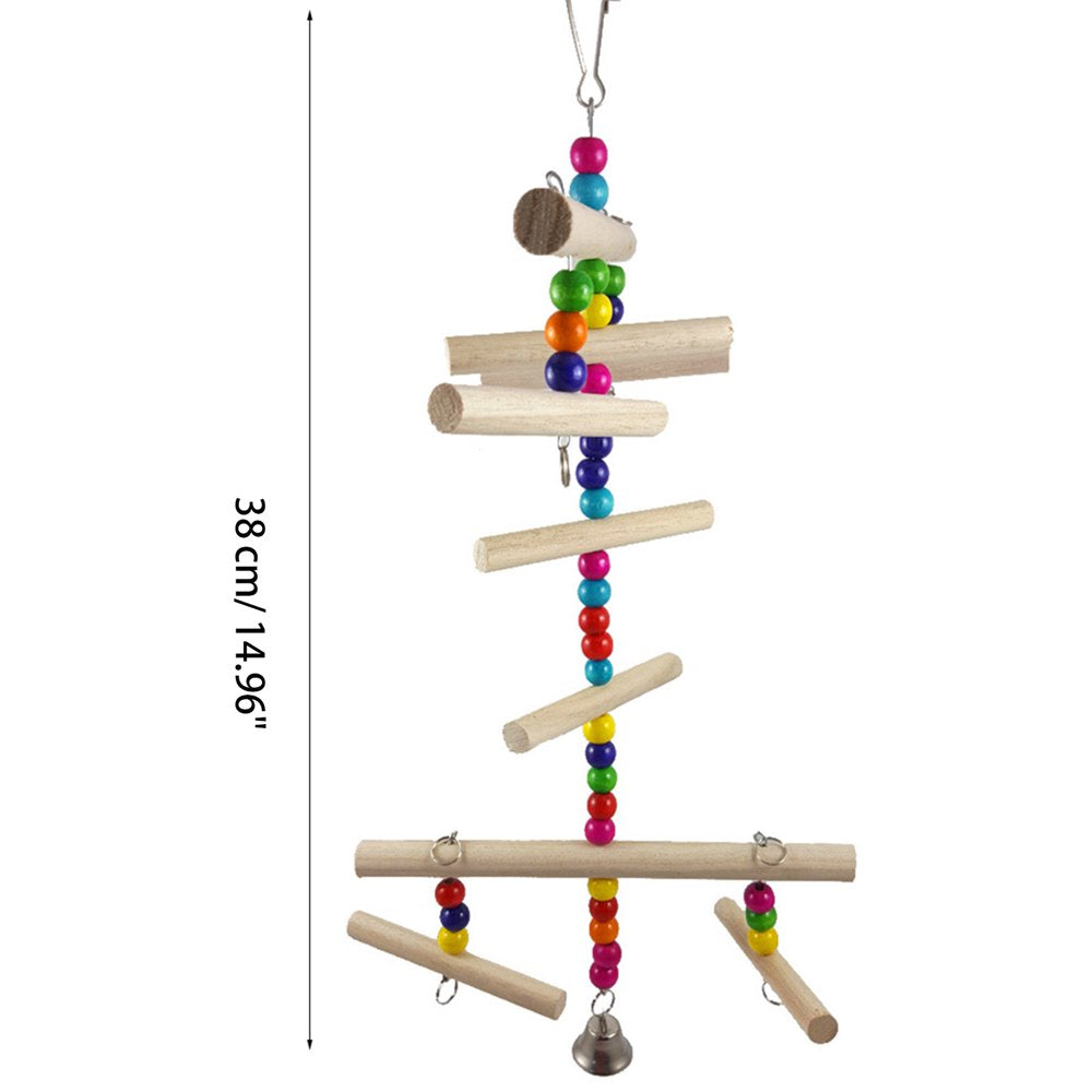 Bird Chewing Toy Wooden Perch Stand Climbing Ladder Parrot Cage Training Toys Colorful Wood Biting Toy with Hanging Hook