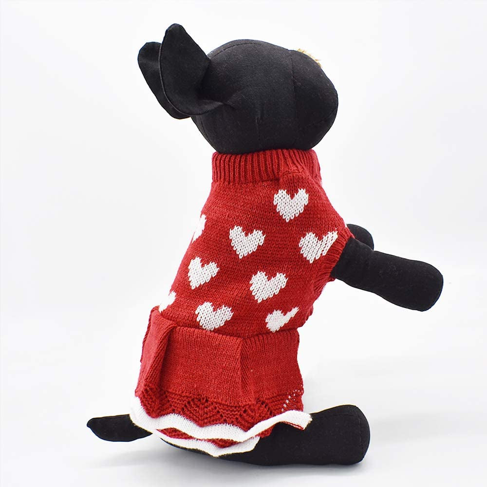 Dofyou Small Dog Sweater Dress Pet Sweaters Knitwear Girl Red Winter Warm Dog Princess Dress (L) Animals & Pet Supplies > Pet Supplies > Dog Supplies > Dog Apparel Dofyou   