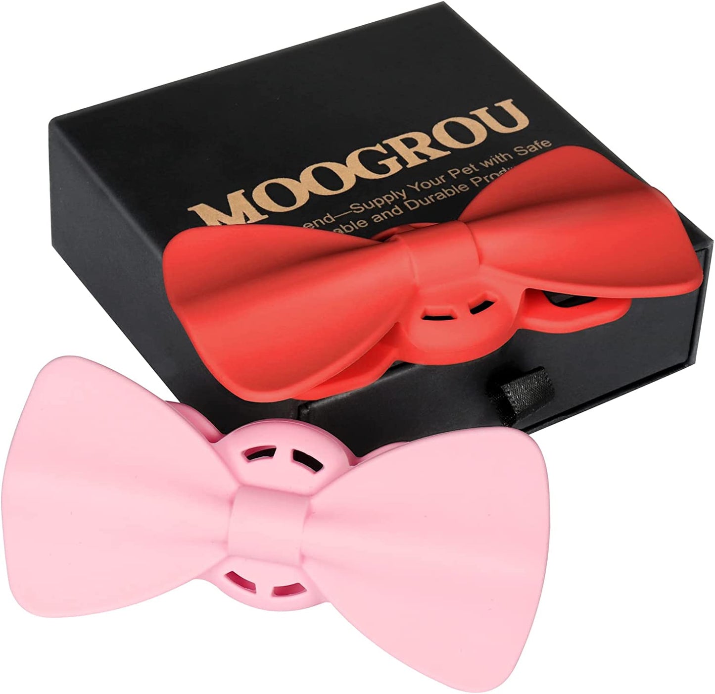 MOOGROU Airtag Dog Collar Holder(2 Pack) Compatible with Apple Airtag Tracker,Premium Silicone Bowtie Airtag Case for Pet Loops,Lightweight Air Tag Holder for Cat Collar Electronics > GPS Accessories > GPS Cases MOOGROU Pink+Red M 1" 