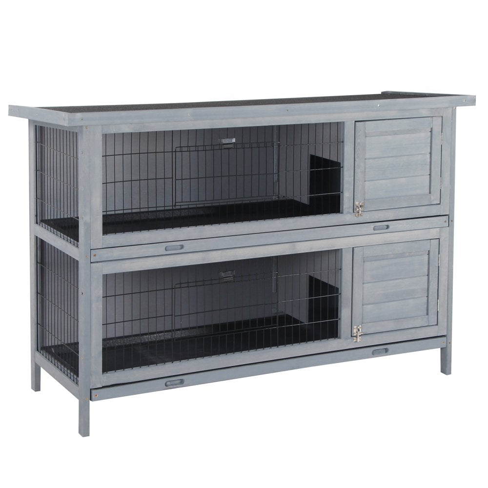Pawhut 54" 2-Floor Large Rabbit Hutch Wooden Pet House Bunny Cage Small Animal Habitat with Lockable Doors Run Asphalt Roof for Outdoor Use Gray Animals & Pet Supplies > Pet Supplies > Small Animal Supplies > Small Animal Habitats & Cages Aosom LLC Gray  