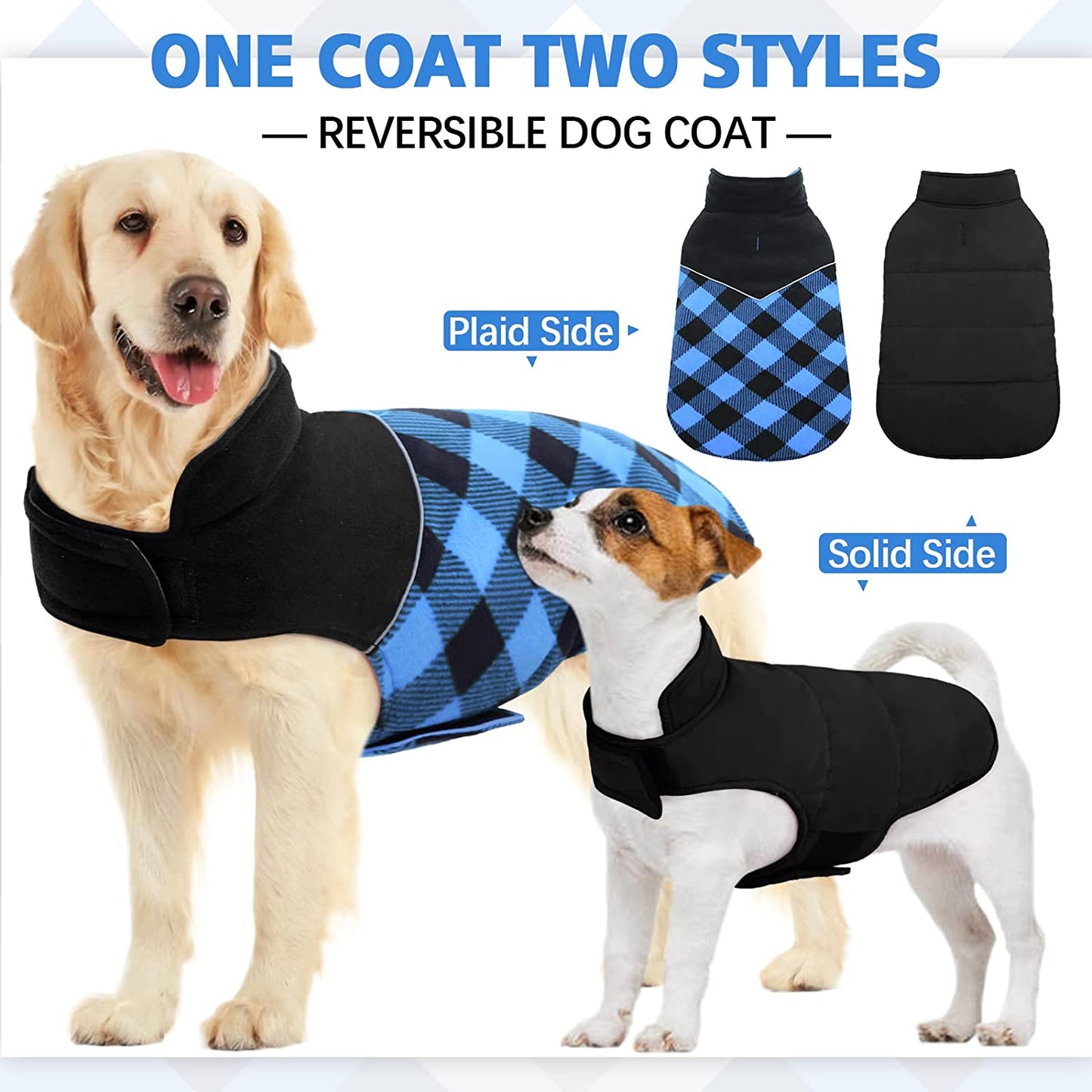 Kuoser Dog Winter Coat, Reversible Cold Weather Dog Jacket, Soft Warm Plaid Dog Coats, Puppy Waterproof Thickened Vest Windproof Outdoor Apparel for Small Medium and Large Dogs Animals & Pet Supplies > Pet Supplies > Dog Supplies > Dog Apparel Kuoser   