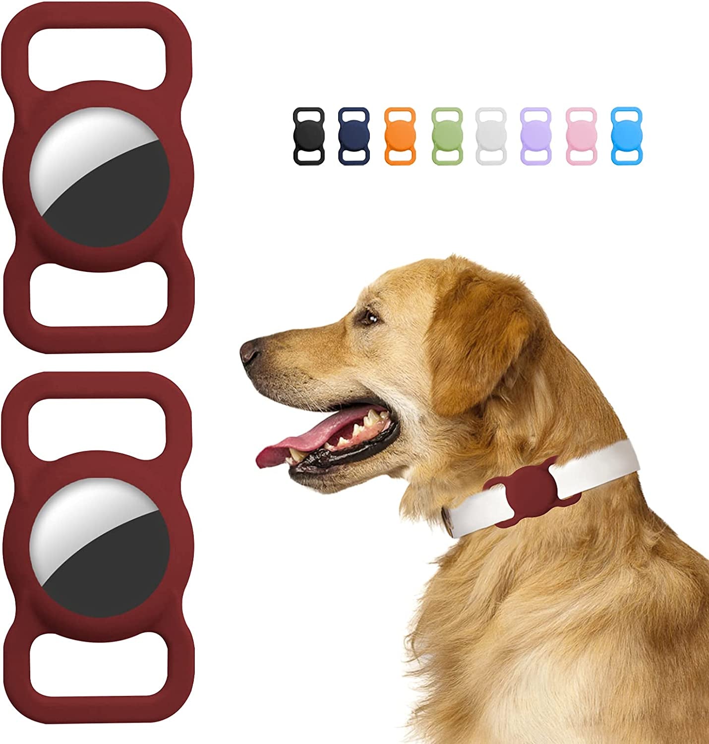 Gogomg 2 Pack Holders Compatible with Apple Airtag for Dog Collar, Silicone Protective Case for Air Tag Pet GPS Tracker (Purple) Electronics > GPS Accessories > GPS Cases gogomg Wine Red  