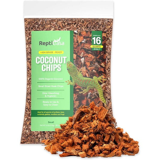 Repticasa Organic Coconut Chips Substrate Clean & Ready to Use for Reptiles, Snakes, Tortoise, and Amphibians, Natural Fiber Free Husks, Clean Breeding and Bedding Flooring, Odor Absorbing - 16 Quarts Animals & Pet Supplies > Pet Supplies > Reptile & Amphibian Supplies > Reptile & Amphibian Substrates ReptiCasa S  