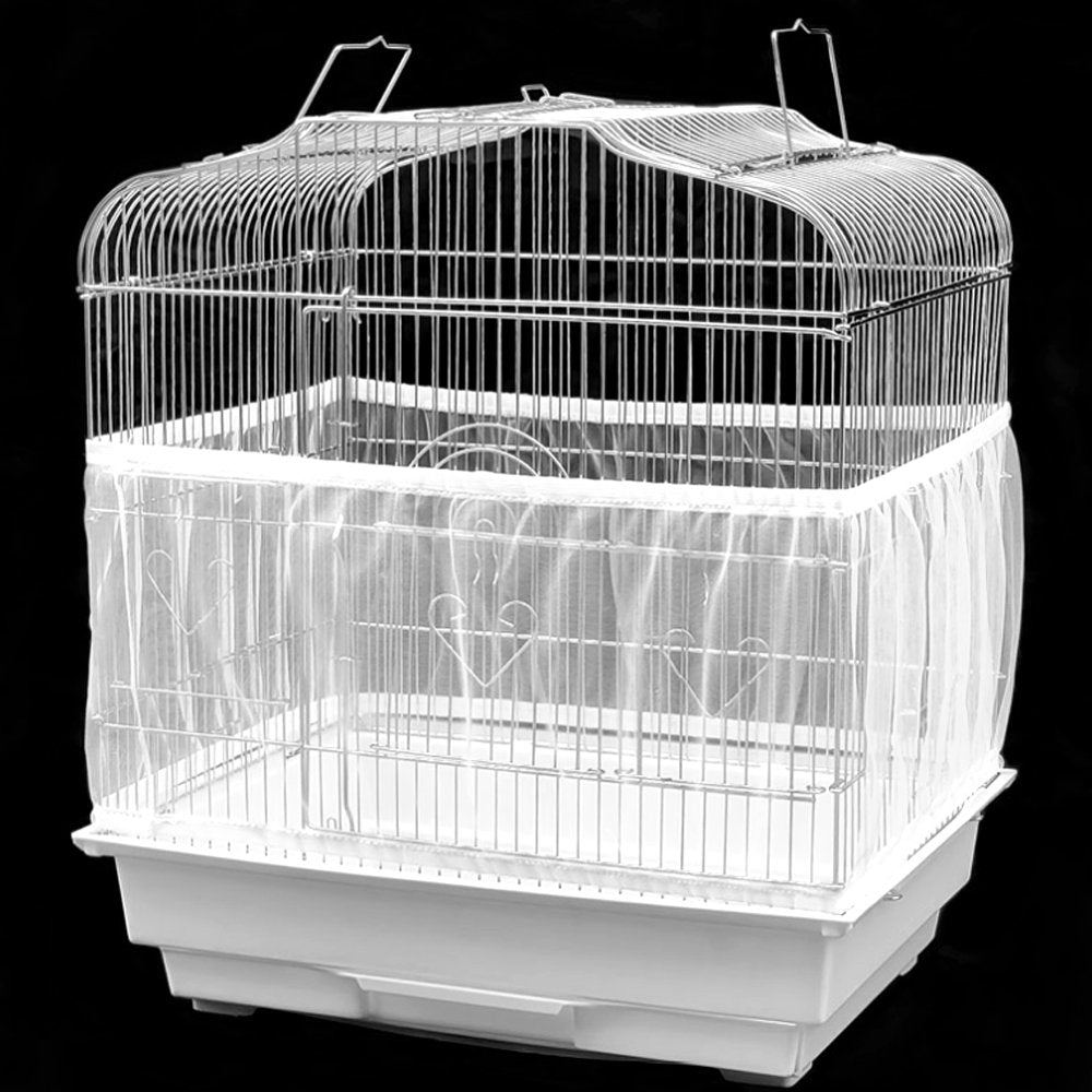 LYUMO Bird Cage Mesh Cover Bird Cage Cover Bird Cage Accessory Machine Washable Airy Mesh Net Fabric Cover Seed Catcher Guard (White)