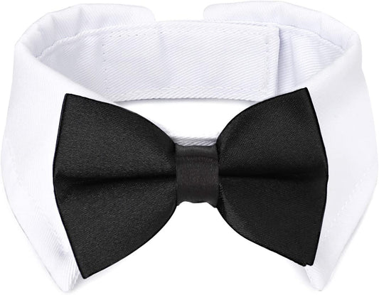 Dog Tuxedo Collar, Segarty Bow Tie Dog Collar, Black Bowtie with Handcrafted Adjustable White Collar Formal Pet Cats Necktie Collar for Small Medium Large Boy Dog Wedding Grooming Bows Birthday Gift