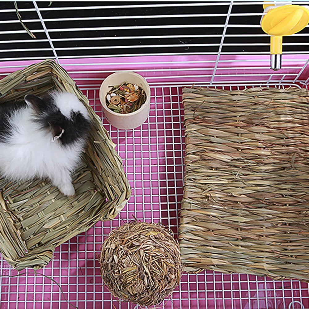 Hay Mat Animal Chewing Toy Bed Natural Woven Grass Mats Multifunctional Comfortable Safe Bunny Bedding Nest for Guinea Pig Parrot Rabbit