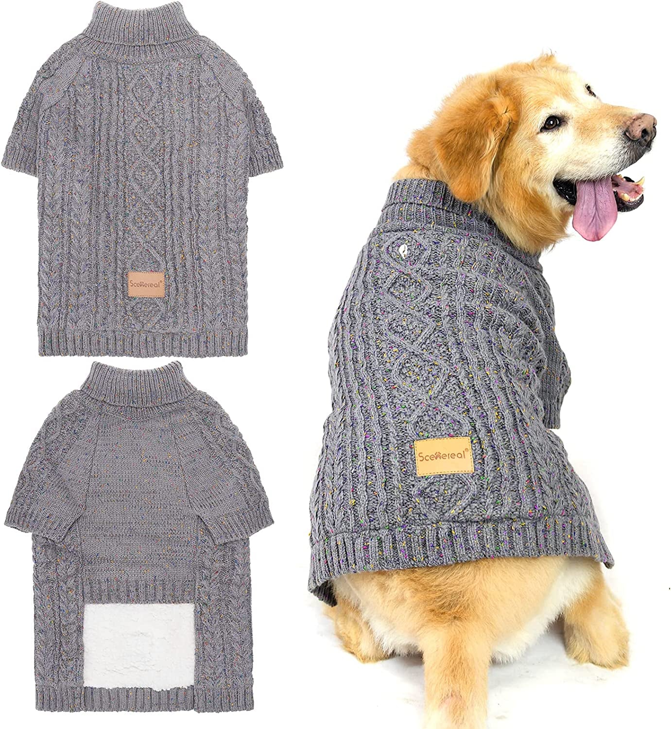 SCENEREAL Dog Sweater with Leash Hole - Cable Knit Turtleneck Dog Sweaters for Small Medium Dog Puppy - Dog Cold Weather Coats Sweatshirts for Fall Winter to Keep Warm Animals & Pet Supplies > Pet Supplies > Dog Supplies > Dog Apparel SCENEREAL Gray Medium 