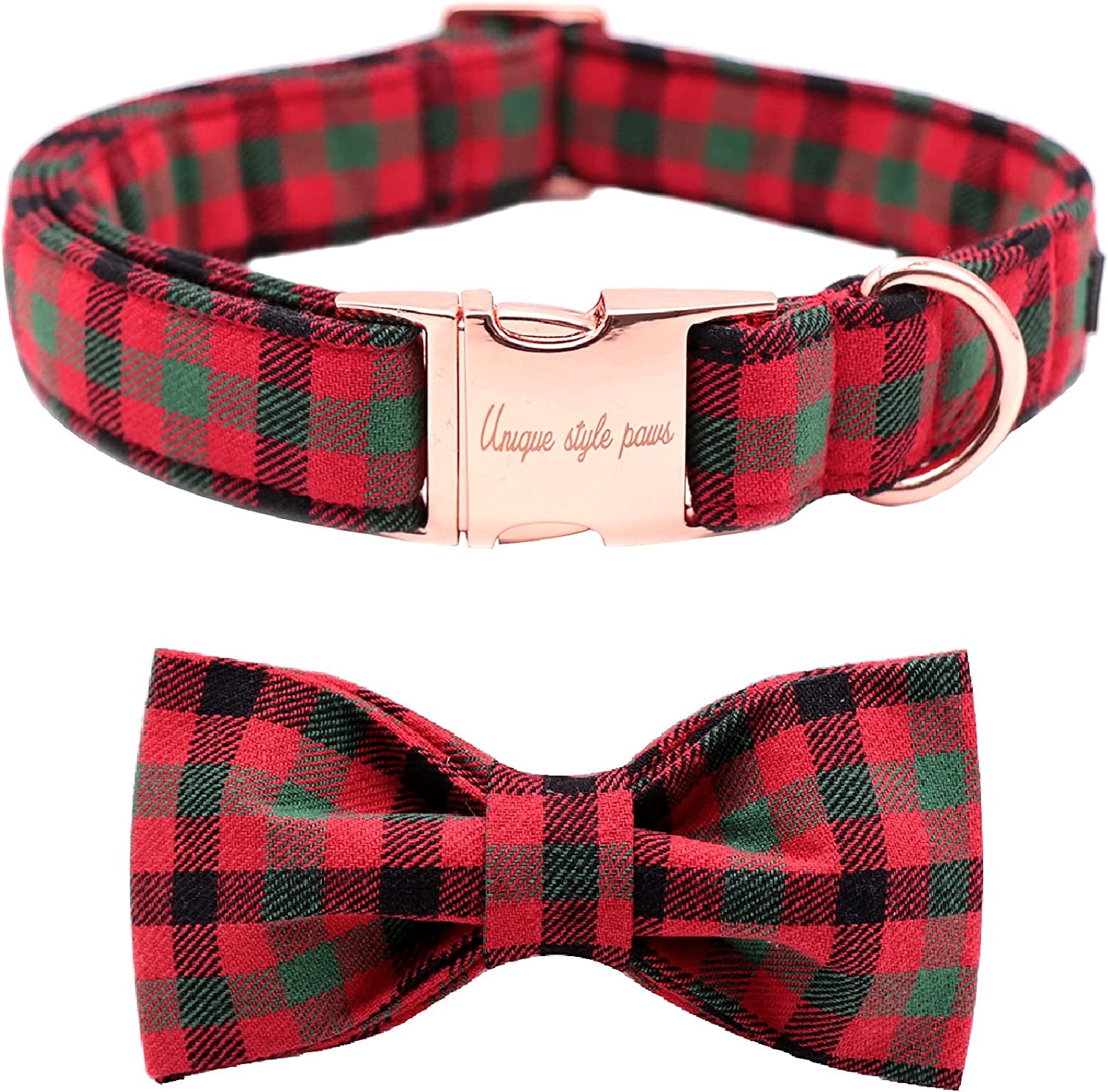 Unique Style Paws Spring Flory Print Dog Collar, Puppy Collar with Bowtie, Adjustable Dog Collar Pet Gift for Small Medium Large Dogs Animals & Pet Supplies > Pet Supplies > Dog Supplies > Dog Apparel Unique style paws A-Christmas Plaid XL 