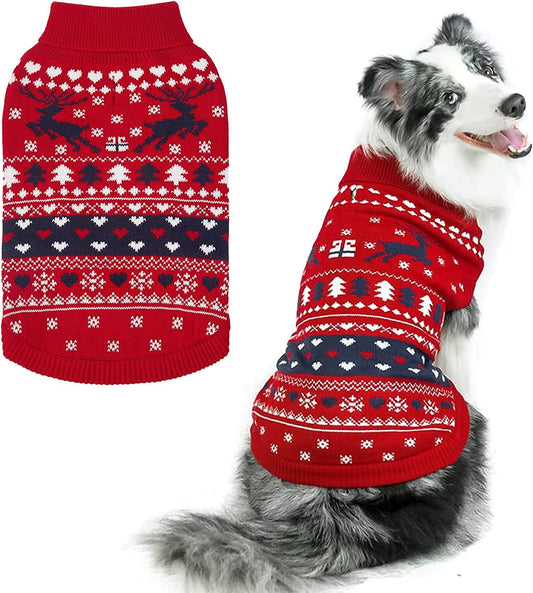 PUPTECK Christmas Dog Sweaters for Cold Weather, Soft Warm Winter Coat Knitted Dog Clothes for Small Medium Large Doggies Puppy Indoor Outdoor Walking, Colorful Design, Classic Animals & Pet Supplies > Pet Supplies > Dog Supplies > Dog Apparel PUPTECK Red Large 