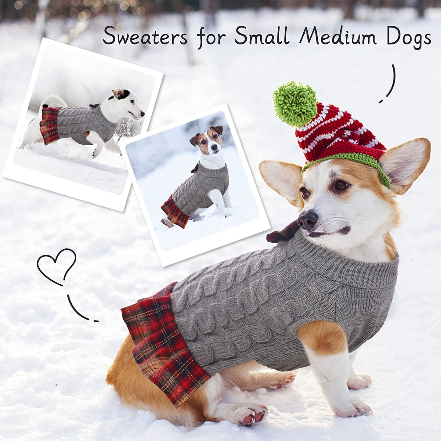 Kuoser Dog Sweater, Dog British Style Sweater Dress Warm Dog Sweaters Knitwear Vest Turtleneck Pullover Dog Coat for Small Medium Dogs Puppies Bulldog for Fall Winter with Leash Hole M Animals & Pet Supplies > Pet Supplies > Dog Supplies > Dog Apparel Kuoser   