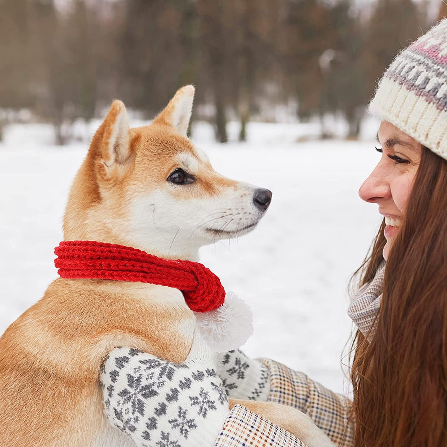 Cobee Christmas Dog Cat Santa Scarf, Dog Winter Knitted Scarf Pet Winter Neck Warmer Costume with White Pompom Ball Party Dressup Xmas Cute Decorate Gift Red (Small) Animals & Pet Supplies > Pet Supplies > Dog Supplies > Dog Apparel Cobee   