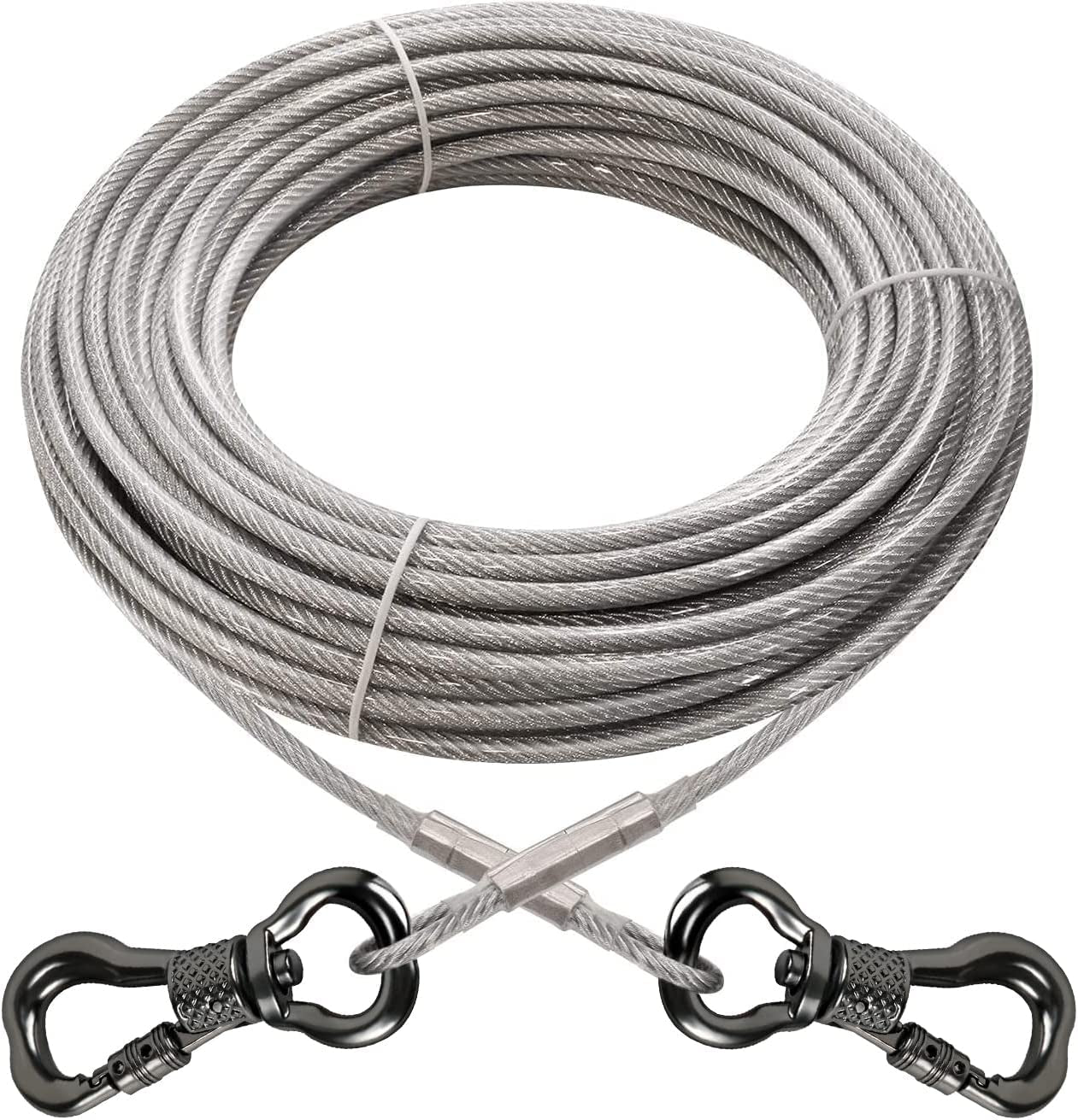 Xiaz Dog Tie Out Cable, 60 FT Dog Runner Cable with Swivel Hook, Dog Leash Run Trolley for Yard Outdoor and Camping, Rust- Proof Training Leash for Small to Medium Pets up to 120 LBS Animals & Pet Supplies > Pet Supplies > Dog Supplies > Dog Apparel XiaZ Silver 250lbs 70ft 