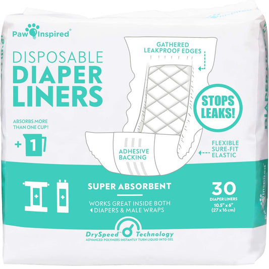 Paw Inspired 30Ct Dog Diaper Liners Diaper Pads | Washable Reusable Female Dog Doggie Pet Diapers and Male Wraps Belly Bands Cover Inserts | Period Menstrual Pads for Dogs | Puppy Diapers Pads Inserts Animals & Pet Supplies > Pet Supplies > Dog Supplies > Dog Diaper Pads & Liners Paw Inspired   