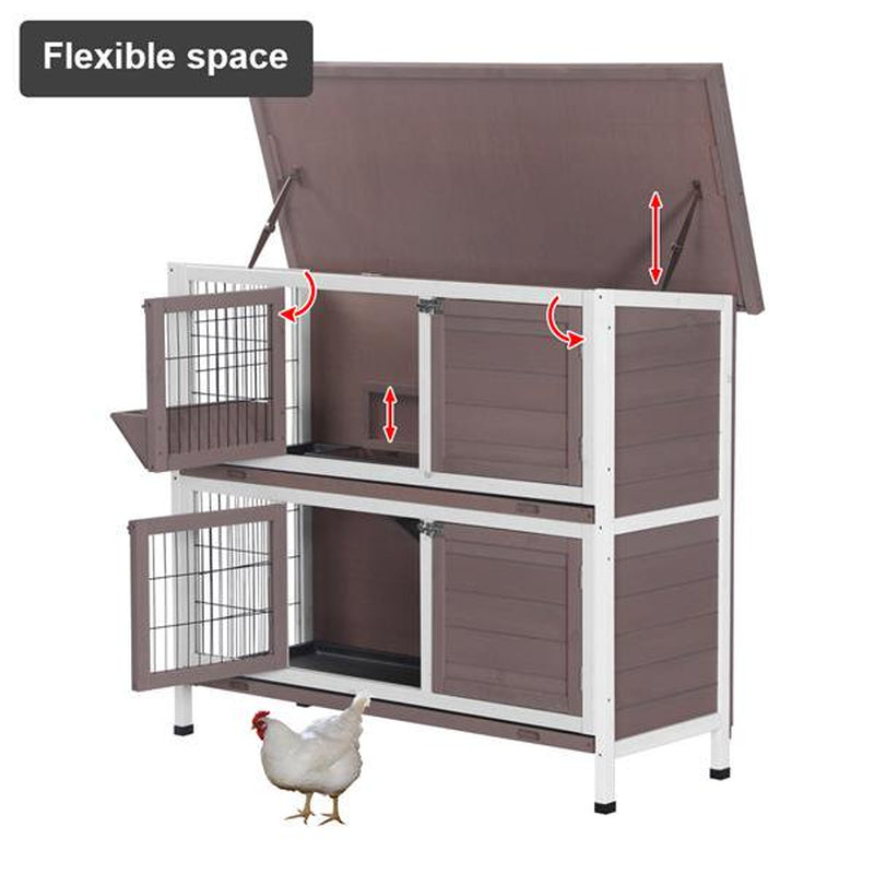 Clearance! Rabbit Hutch Indoor with Tray, 48” Bunny Hutch Outdoor 2 Story Wooden Rabbit House Guinea Pig Cages with Ramp for Habitat, Small Animals,Pet Animals & Pet Supplies > Pet Supplies > Small Animal Supplies > Small Animal Habitats & Cages IM Beauty   