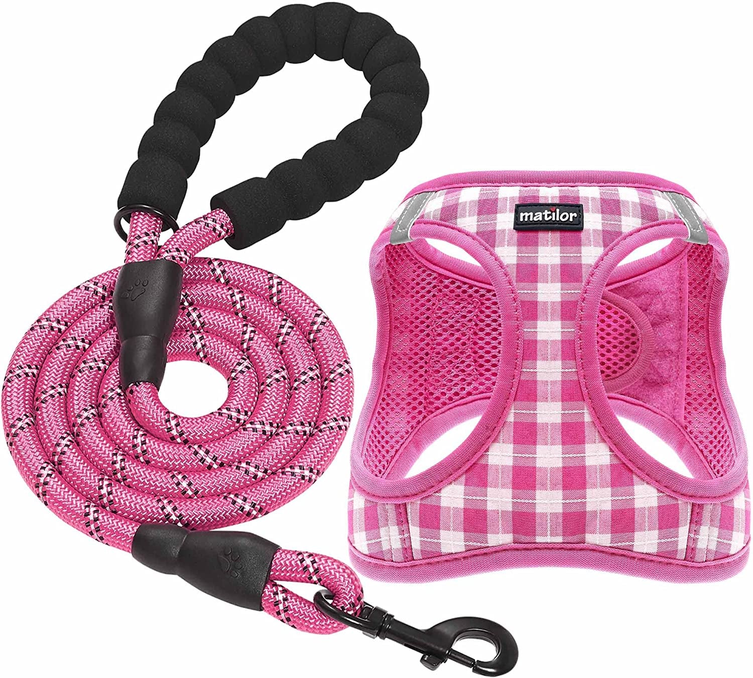 Matilor Dog Harness Step-In Breathable Puppy Cat Dog Vest Harnesses for Small Medium Dogs Animals & Pet Supplies > Pet Supplies > Dog Supplies > Dog Apparel matilor Pink Checkered L (Chest 17''-20'', Weight 14-19 lb) 