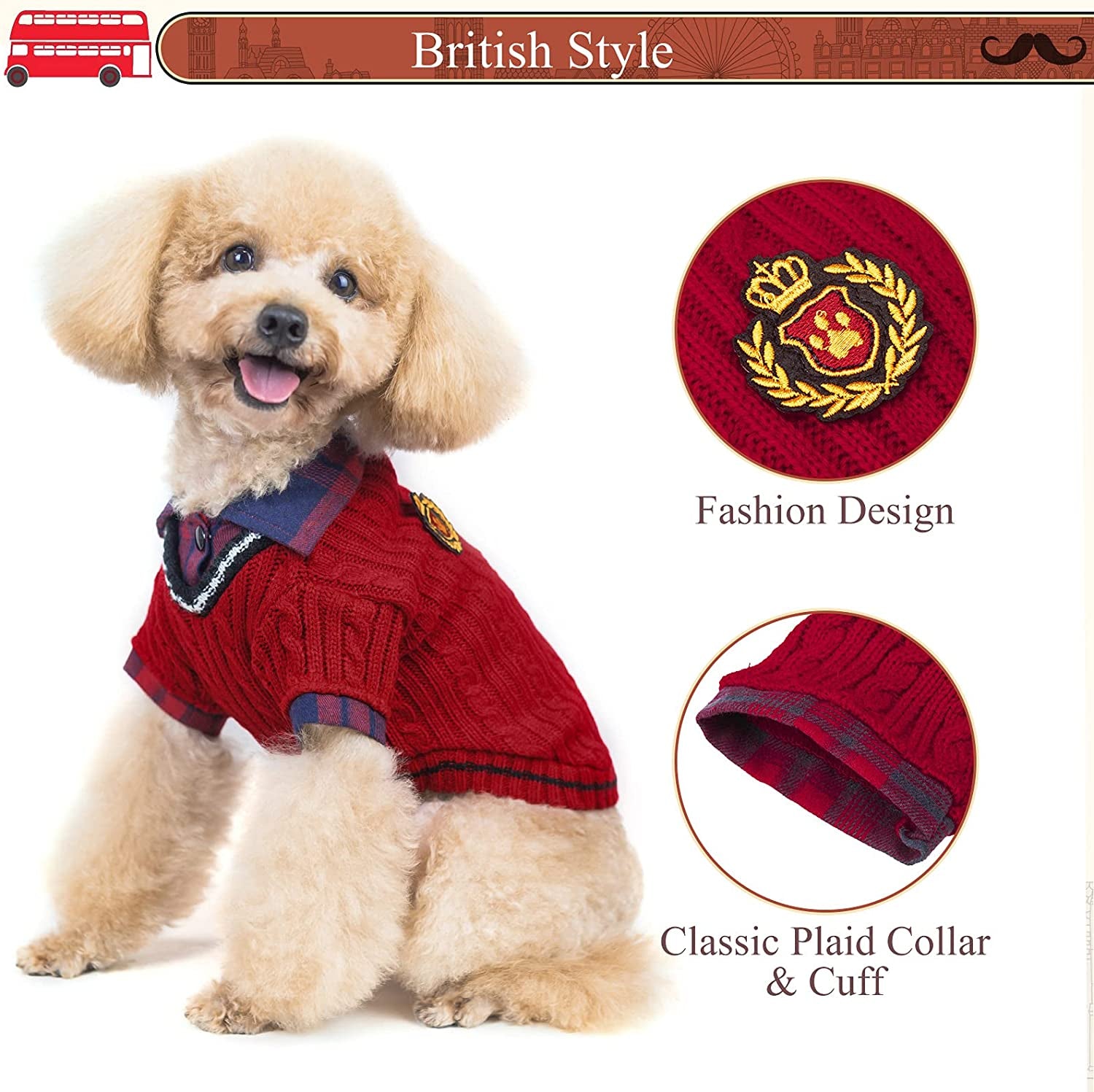 PUPTECK Soft Warm Dog Sweater Cute Knitted Dog Winter Clothes Classic Plaid Dog Coats for Cats Small Medium Puppy Dogs Animals & Pet Supplies > Pet Supplies > Dog Supplies > Dog Apparel PUPTECK   