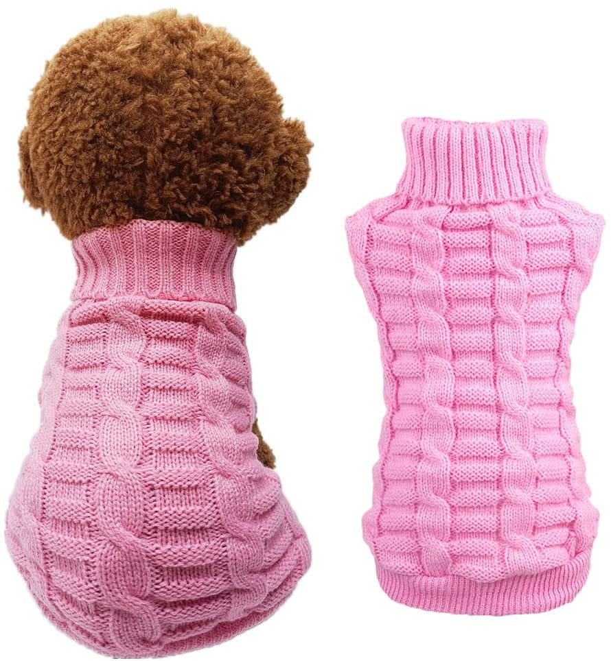 Knitted Braid Plait Turtleneck Sweater Knitwear Outwear for Dogs & Cats (Pink, L) Animals & Pet Supplies > Pet Supplies > Dog Supplies > Dog Apparel Wiz BBQT Pink S 