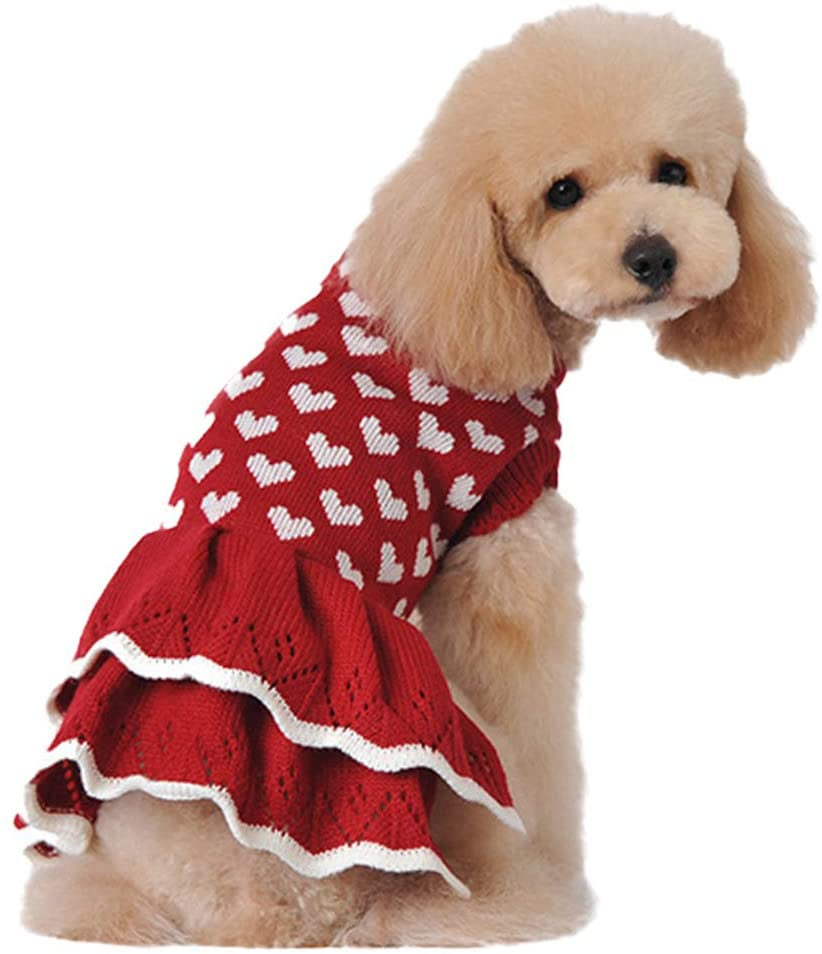 Dofyou Small Dog Sweater Dress Pet Sweaters Knitwear Girl Red Winter Warm Dog Princess Dress (L) Animals & Pet Supplies > Pet Supplies > Dog Supplies > Dog Apparel Dofyou   