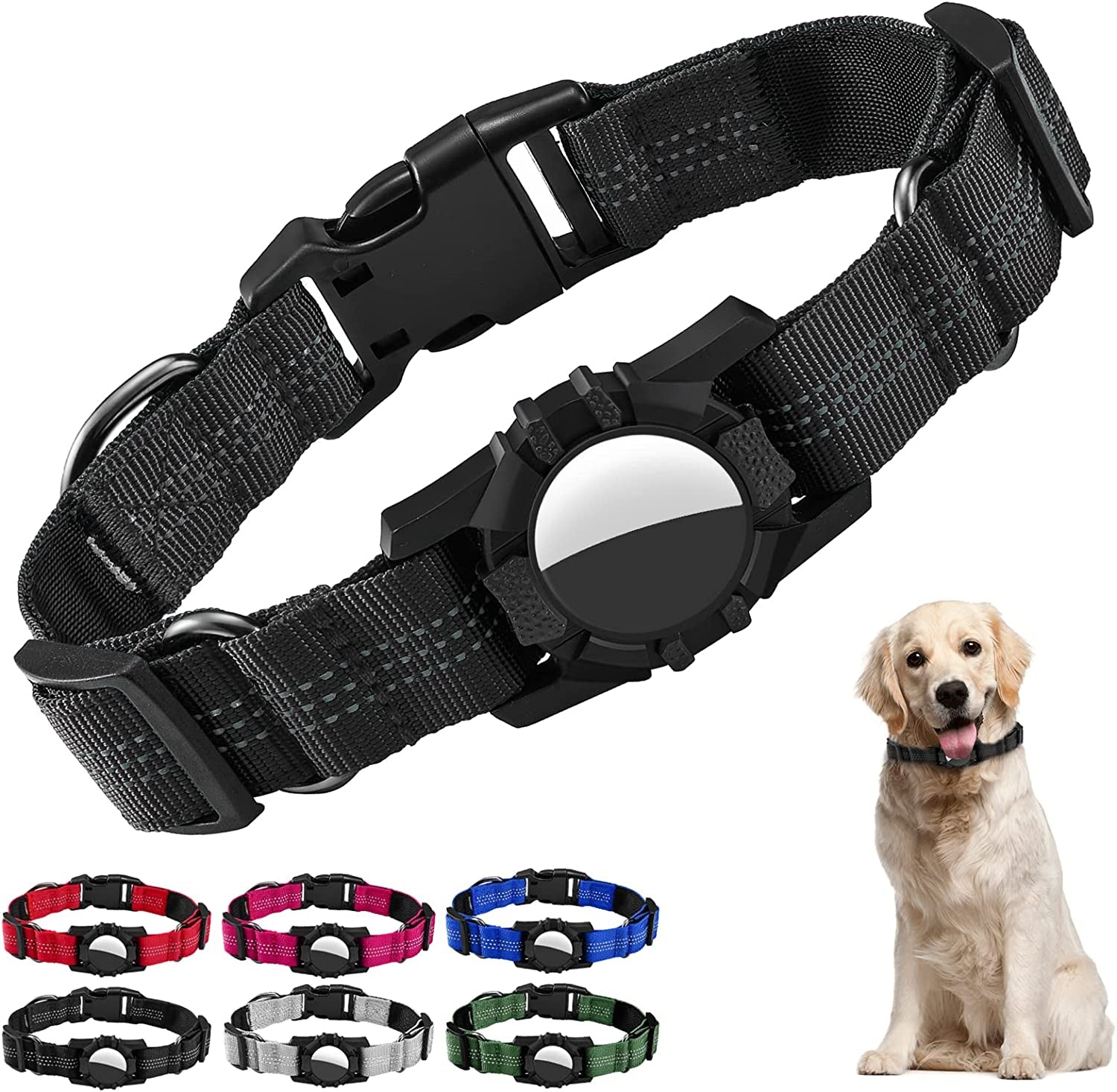 Dog Collar for Airtag, Reflective Adjustable Pet Collar for Apple Airtags, Soft Nylon Dog Collars with Air Tag Holder Case, Durable Apple Airtag Dog Collar Accessores for Puppy Dogs (XS, Black) Electronics > GPS Accessories > GPS Cases iSurecoube Black Medium(13.5"-16.2") 
