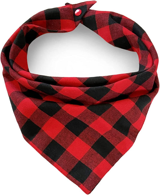 Christmas Plaid Dog Bandana with Button, Birthday Dual Layer Scarf Soft Cotton Triangle Bib Girls and Boys Kerchief Adjustable Accessories for Small Medium Large Extra Large Dog Puppy Pet Cat Animals & Pet Supplies > Pet Supplies > Dog Supplies > Dog Apparel C.C Xavier Red Medium 