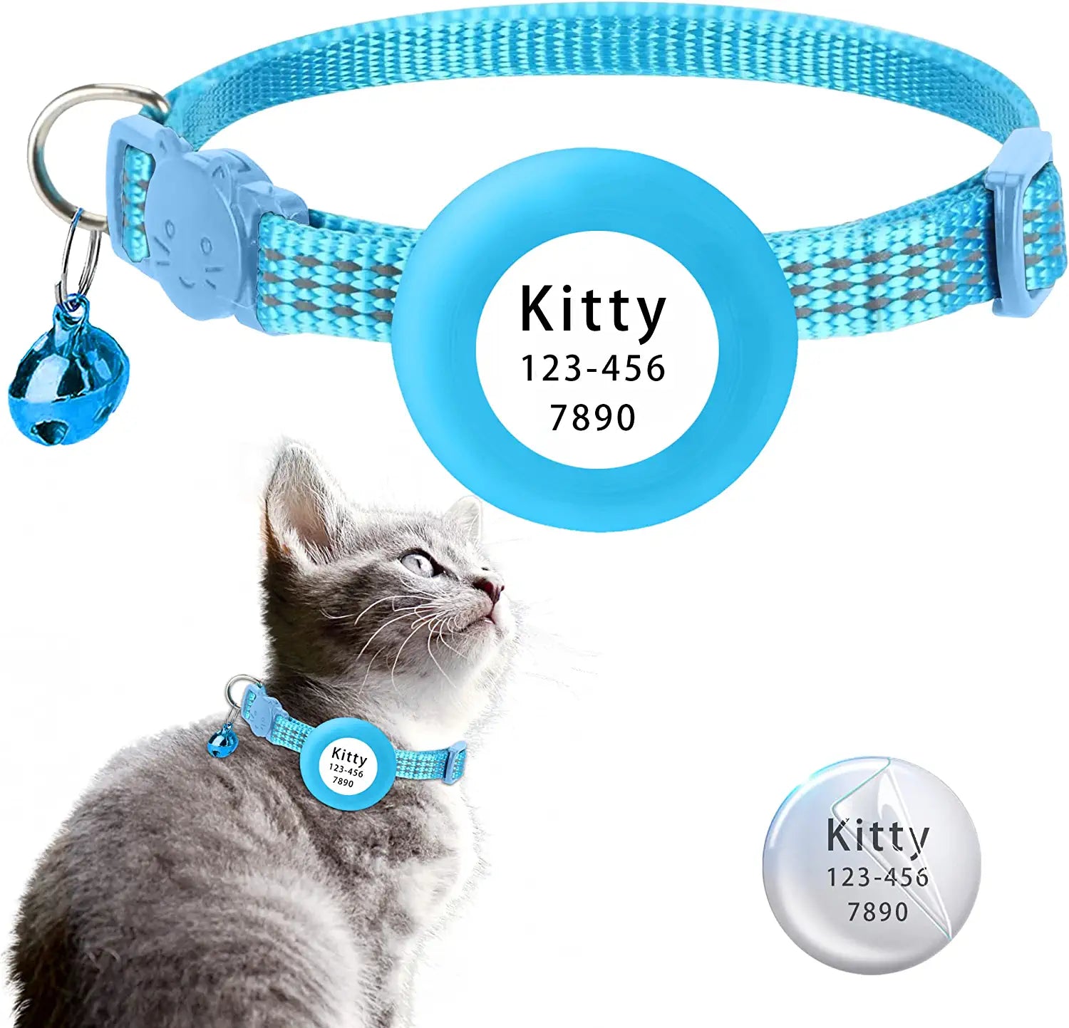 Airtag Cat Collar with Apple Airtag Holder, Safety Buckle, Bell in 3/8 Inch Reflective Lightweight Collar, DIY Pet ID with TPU Airtag Protector on Cute Air Tag Cat Collar Breakaway