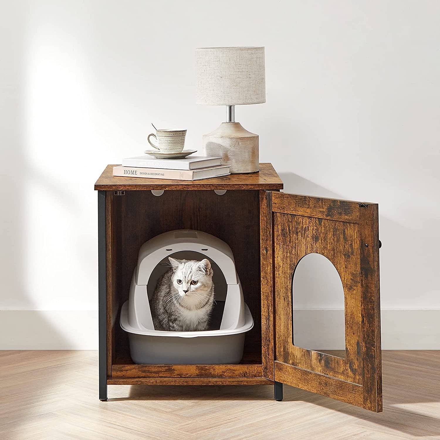 VASAGLE Cat Litter Box Furniture,Hidden Litter Box Enclosure Cabinet,Rustic Brown and Black