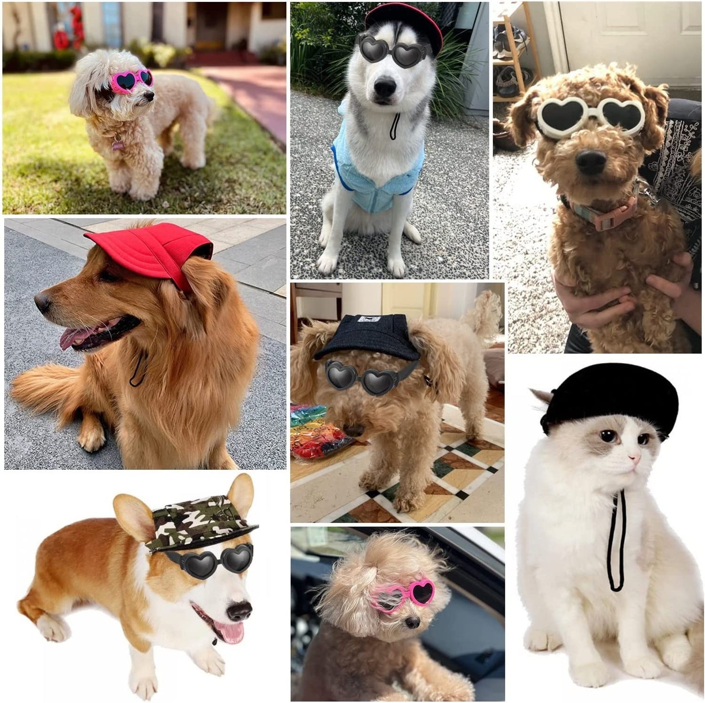 Small Dog Hat Baseball Cap Sun Hat with Ear Holes + Pet Dog Sunglasses Goggles Heart Shape Eye Wear,Sun/Uv Protection Adjustable Strap Waterproof Outdoor Party Birthday for Small Dog (Small, Black) Animals & Pet Supplies > Pet Supplies > Dog Supplies > Dog Apparel ideaspark   